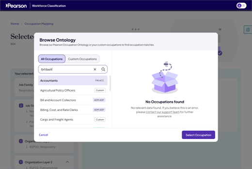 Occupation Mapping _ Browse Ontology modal -_ No Occupations found
